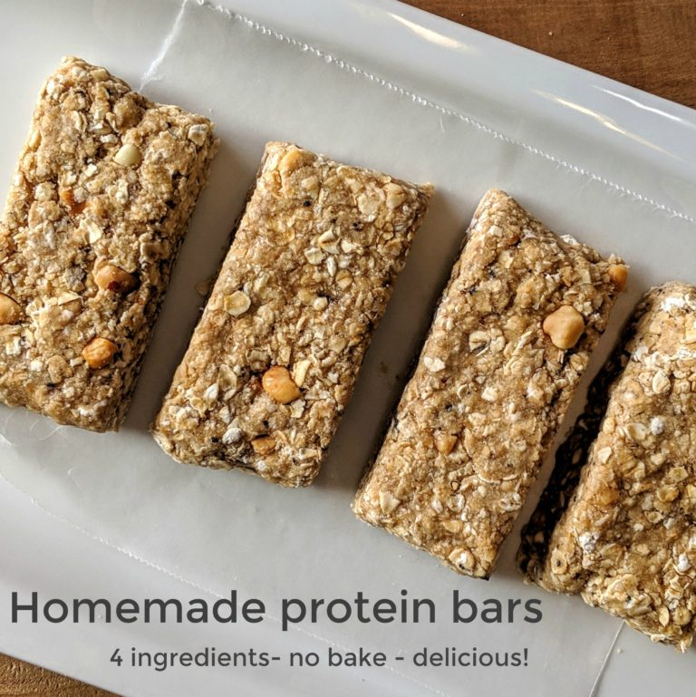 Healthy 4 Ingredient NoBake Chocolate Peanut Butter Bars (with Protein