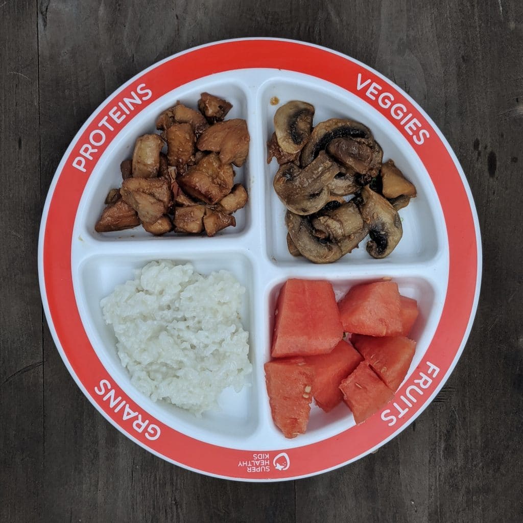 Stir fry teriyaki chicken on a portion control plate