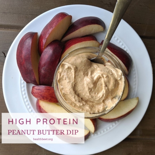 High protein peanut butter dip with protein powder and dates