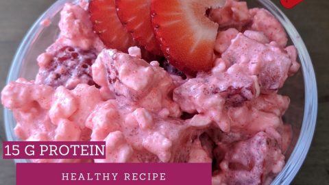 high protein pink salad with strawberries