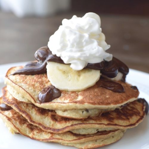 chocolate banana protein pancakes