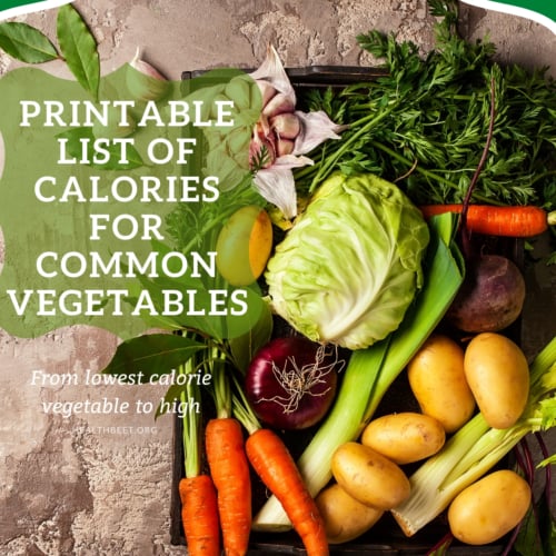 printable list of common veggies and their calories