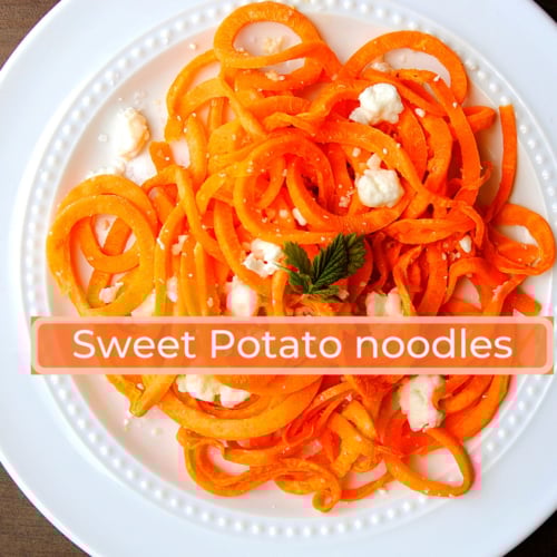 sweet potato noodle recipe with feta and salt