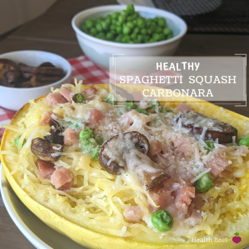 Healthy ham parmesan and peas spaghetti squash carbonara
