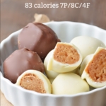 peanut butter protein balls with nutrition info for calories and macros (Custom)