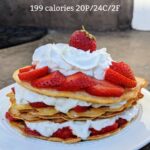 Strawberry cottage cheese pancakes square with calories and macros