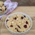 protein cookie dough with white chocolate and cranberries square