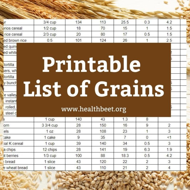 printable list of grains with calories thumb