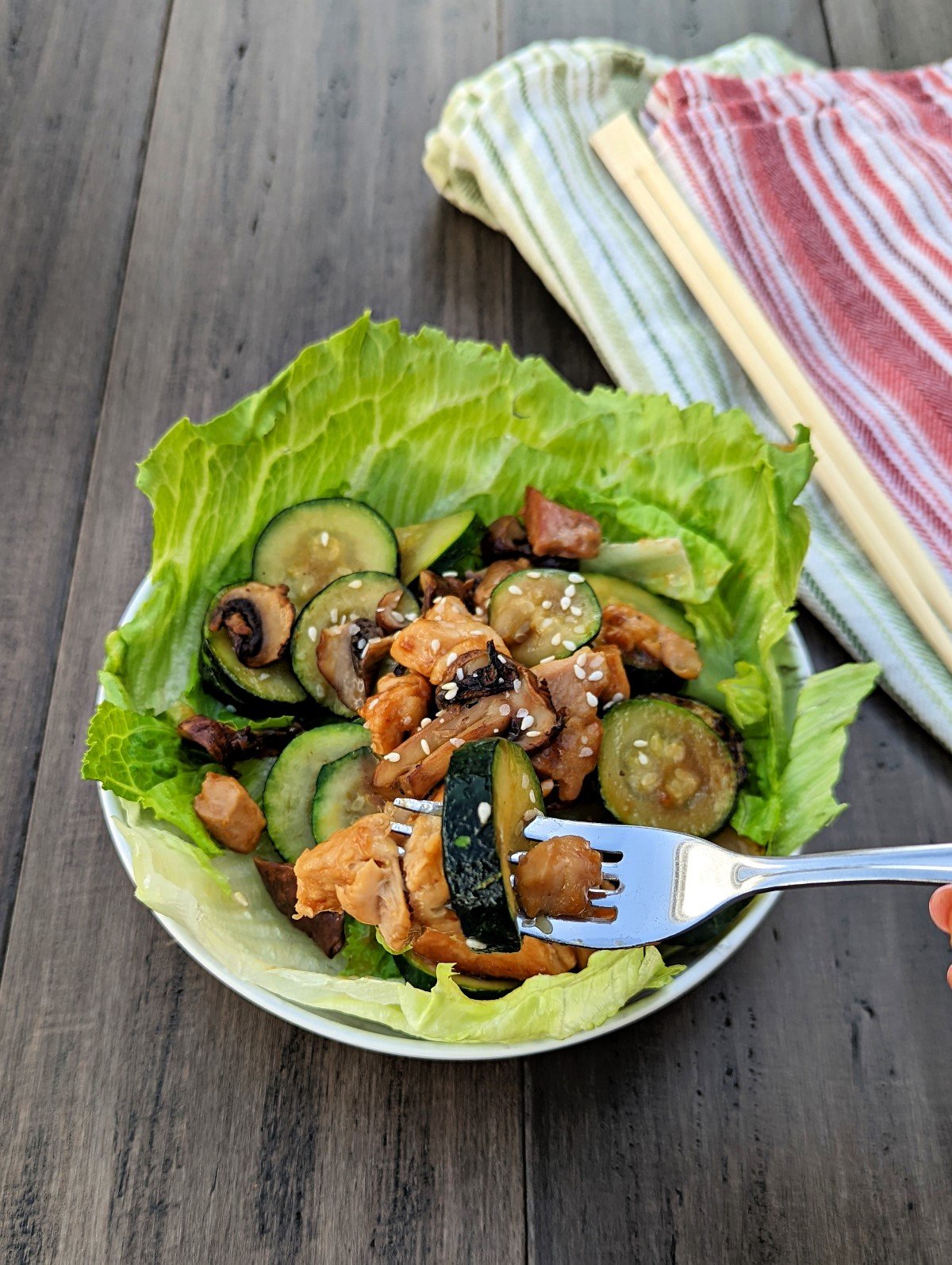 Healthy Chicken Stir Fry Lettuce Wrap Bowl