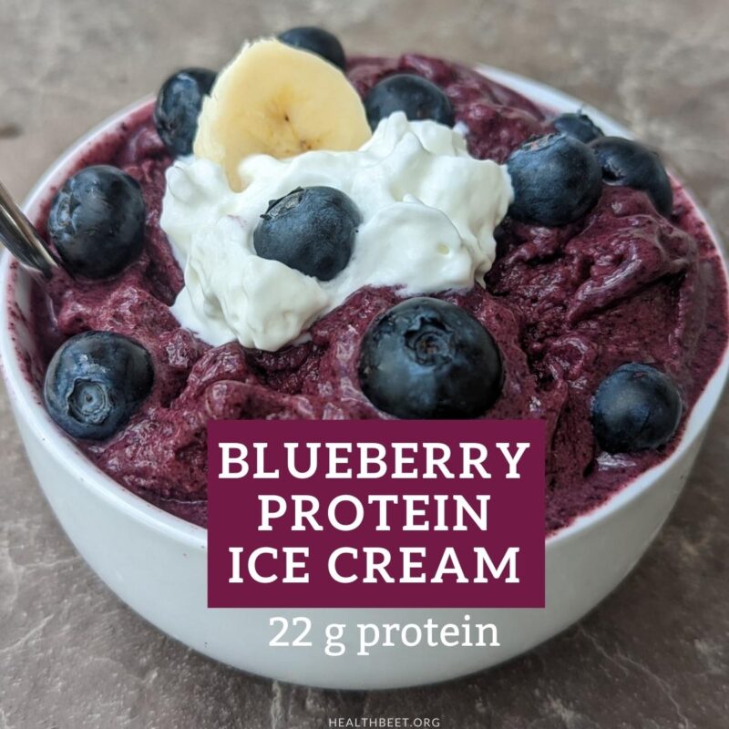 Protein ice cream with blueberries and frozen banana