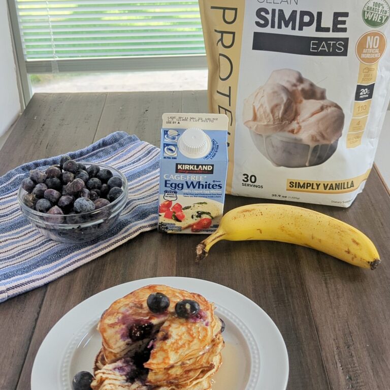 4 Ingredient Protein Blueberry Pancakes51 calories per pancake