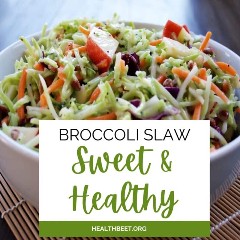 sweet and healthy broccoli slaw- healthy side dish for dinner thumbnail