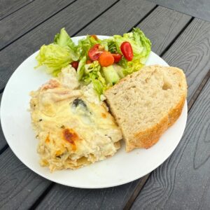 family dinner white chicken lasagna