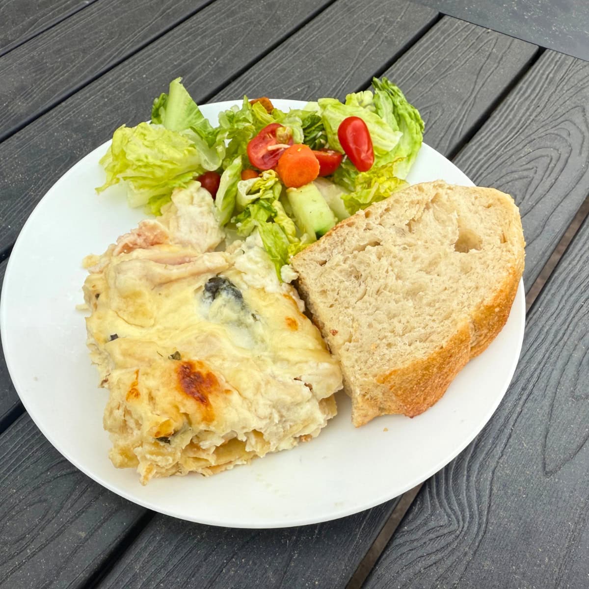 family dinner white chicken lasagna