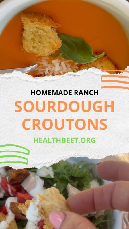 Homemade ranch sourdough croutons