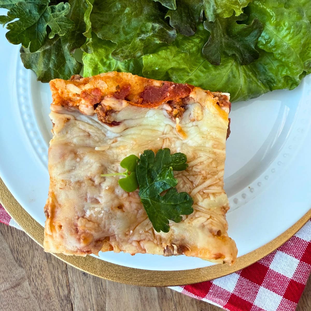 Lasagna overhead with cottage cheese