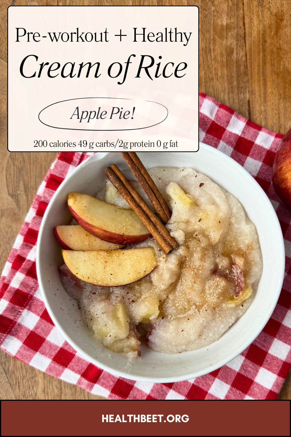 pre workout- low calorie low fat cream of rice apple pie
