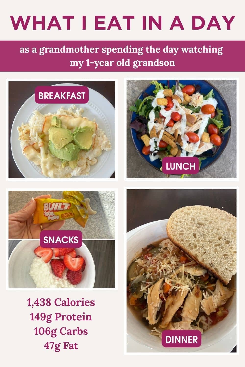 full day of meals from a grandmother focused on low carb high protein