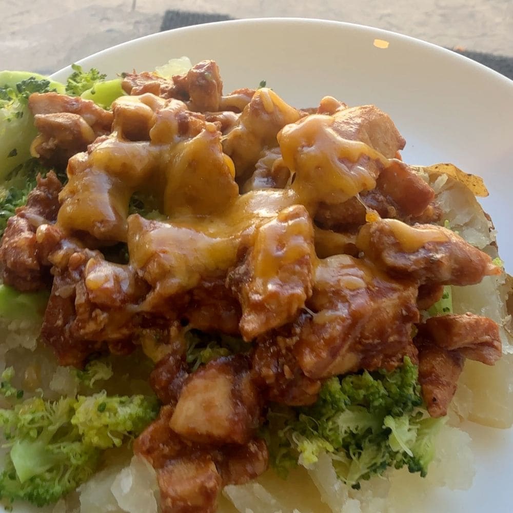 bbq chicken on baked potato